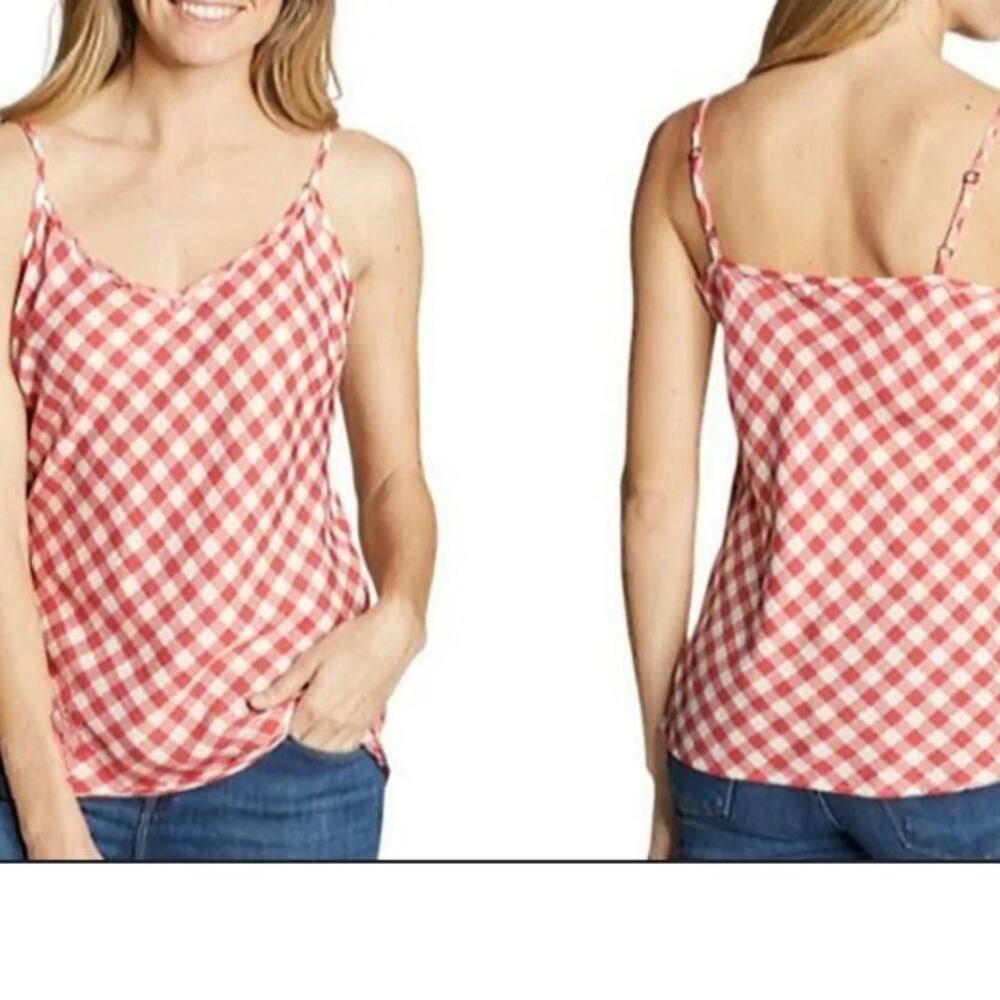 Eddie Bauer EUC plaid checked spaghetti strap summer top Medium red coral white